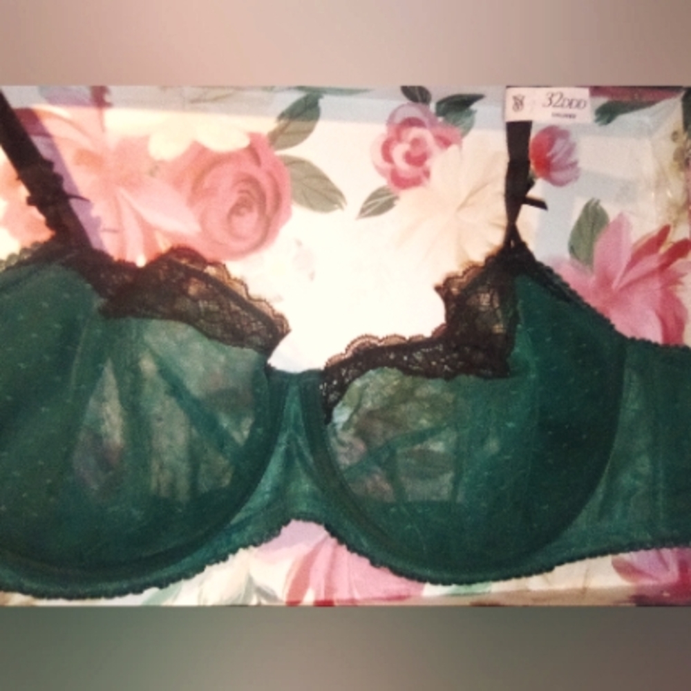 VS green & black sheer lace bra, 32ddd new w tags